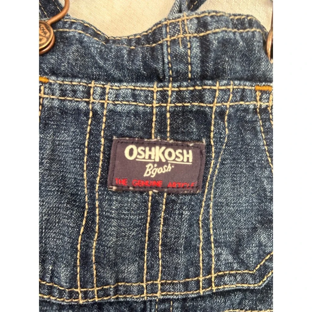 OshKosh B'gosh Denim Shortalls 12M Dark Wash Adjustable Straps Kids Overalls